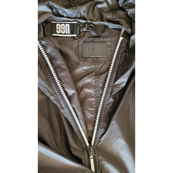 UGG Brittany Hooded Anorak Rain Coat Black Size L White Zipper Pockets Festival - Picture 8 of 15